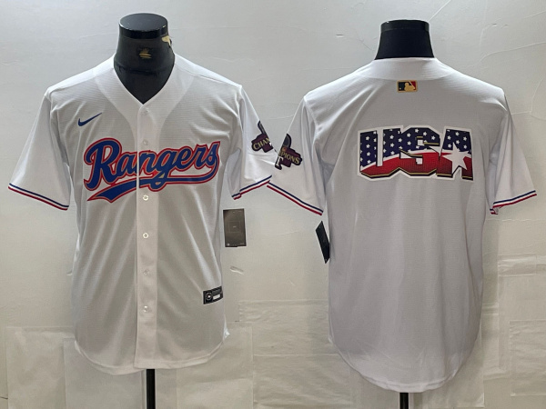 Men's Texas Rangers Team Big Logo White 2024 Gold Collection Cool Base Stitched Baseball Jersey